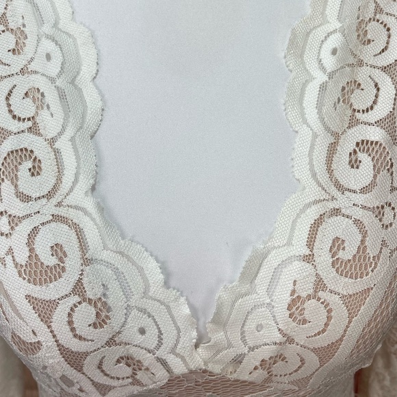 Kimcine off white nude lined 3/4 sleeve V-neck fitted stretch dress women’s S - Picture 4 of 17